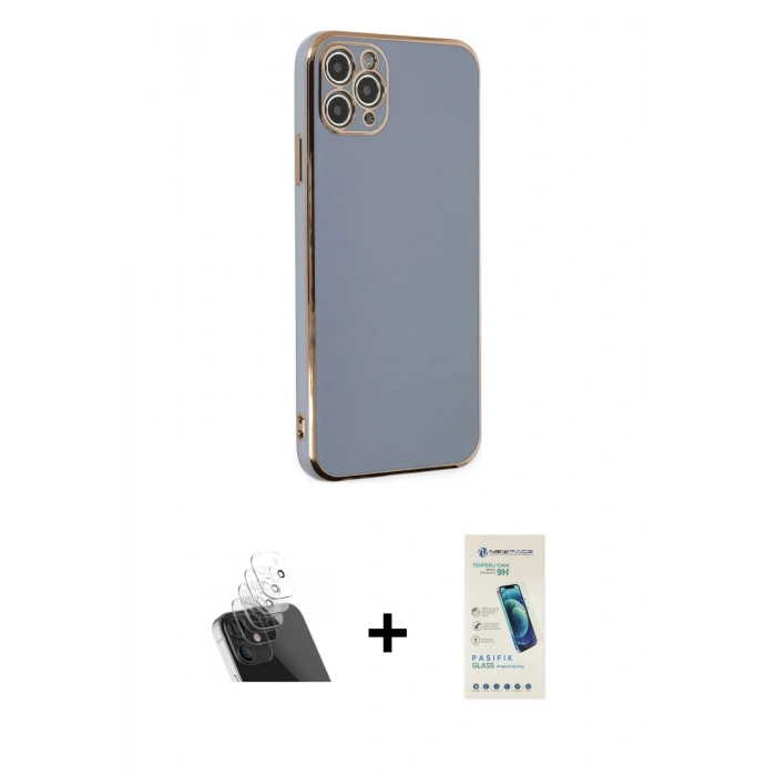 MARSİLYAN™- iPhone 11 Pro Max Kılıf Yankı Serisi - Şeffaf Pasifik Cam Ekran Koruyucu + Kamera Lens Koruma Cam - SF