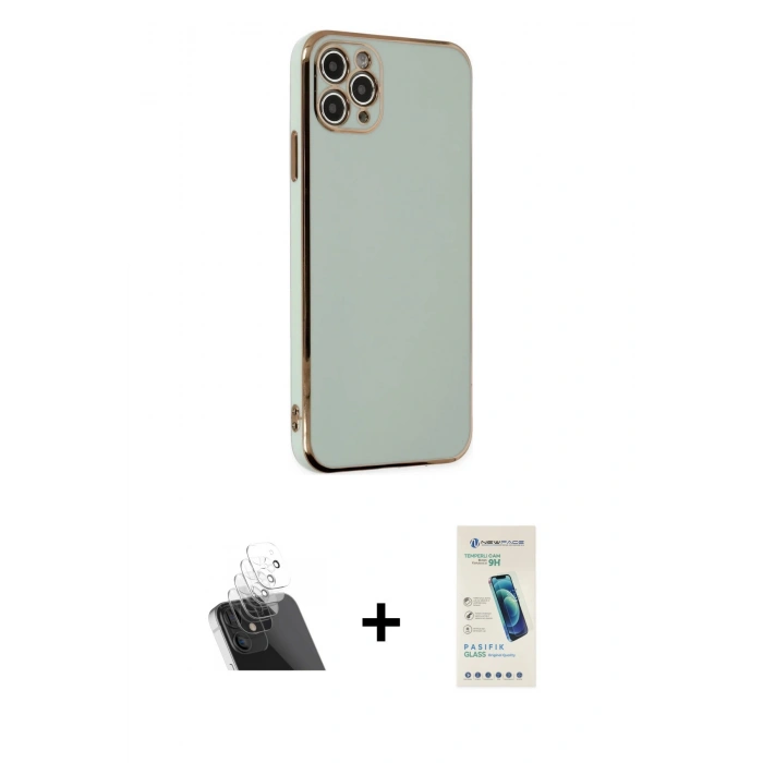MARSİLYAN™- iPhone 11 Pro Max Kılıf Yankı Serisi - Şeffaf Pasifik Cam Ekran Koruyucu + Kamera Lens Koruma Cam - SF