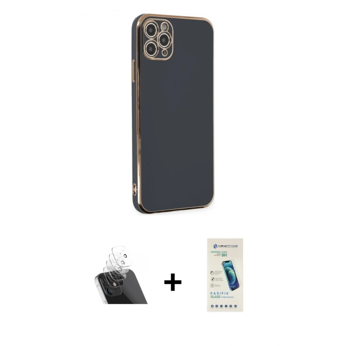 MARSİLYAN™- iPhone 11 Pro Max Kılıf Yankı Serisi - Şeffaf Pasifik Cam Ekran Koruyucu + Kamera Lens Koruma Cam - SF