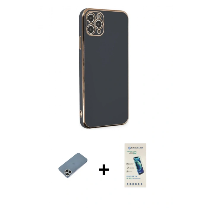 MARSİLYAN™- iPhone 11 Pro Max Kılıf Yankı Serisi - Şeffaf Pasifik Cam Ekran Koruyucu + Shine Kamera Lens Koruma Cam - GS