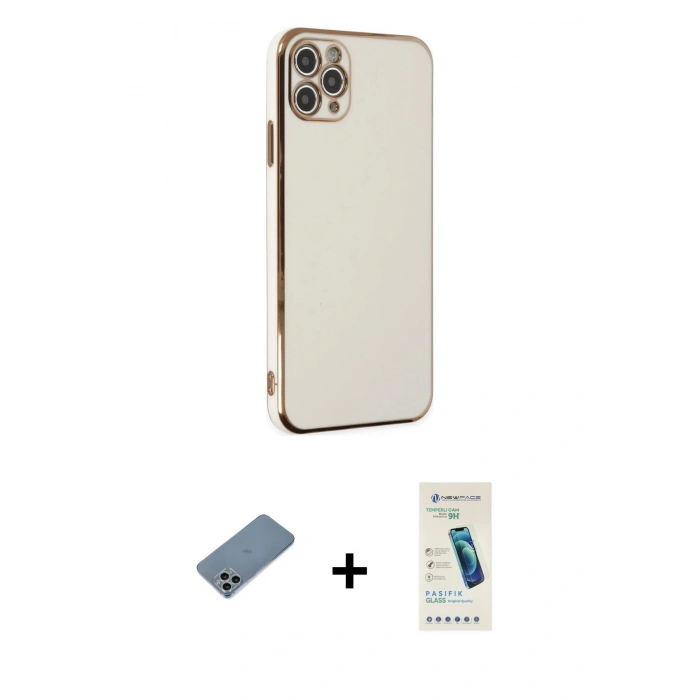 MARSİLYAN™- iPhone 11 Pro Max Kılıf Yankı Serisi - Şeffaf Pasifik Cam Ekran Koruyucu + Shine Kamera Lens Koruma Cam - SABE