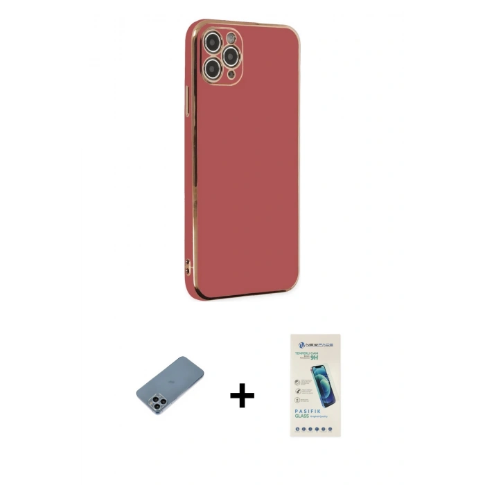 MARSİLYAN™- iPhone 11 Pro Max Kılıf Yankı Serisi - Şeffaf Pasifik Cam Ekran Koruyucu + Shine Kamera Lens Koruma Cam - SABE