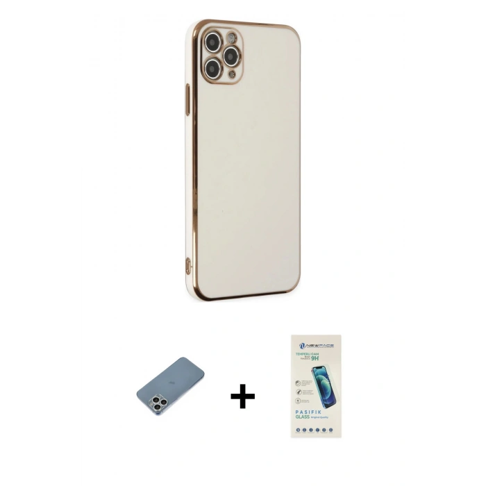 MARSİLYAN™- iPhone 11 Pro Max Kılıf Yankı Serisi - Şeffaf Pasifik Cam Ekran Koruyucu + Shine Kamera Lens Koruma Cam - GS