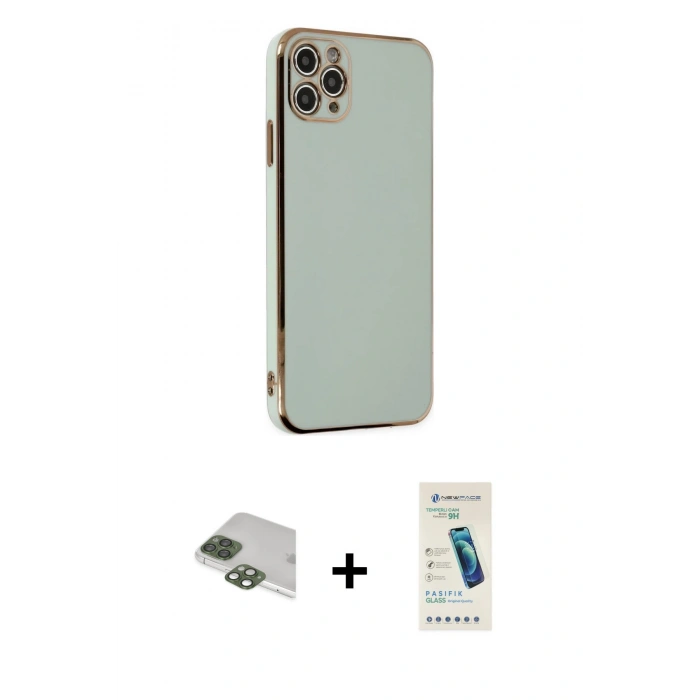 MARSİLYAN™- iPhone 11 Pro Max Kılıf Yankı Serisi - Şeffaf Pasifik Cam Ekran Koruyucu + Pers Alüminyum Kamera Lens - YL