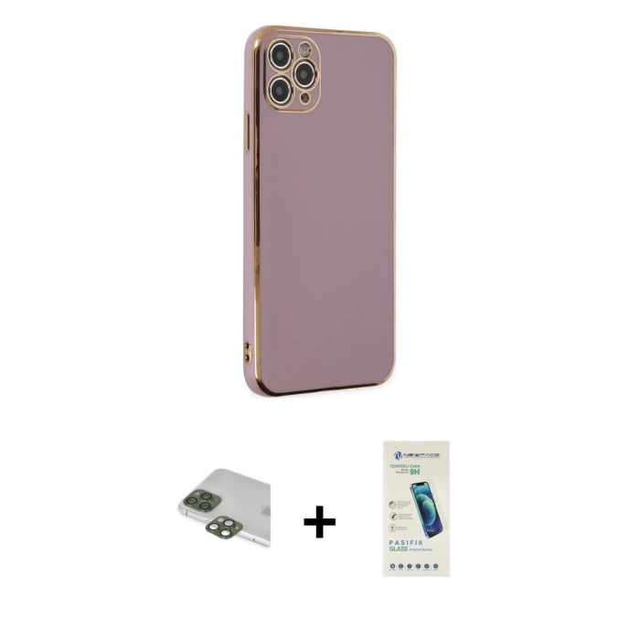 MARSİLYAN™- iPhone 11 Pro Max Kılıf Yankı Serisi - Şeffaf Pasifik Cam Ekran Koruyucu + Pers Alüminyum Kamera Lens - YL