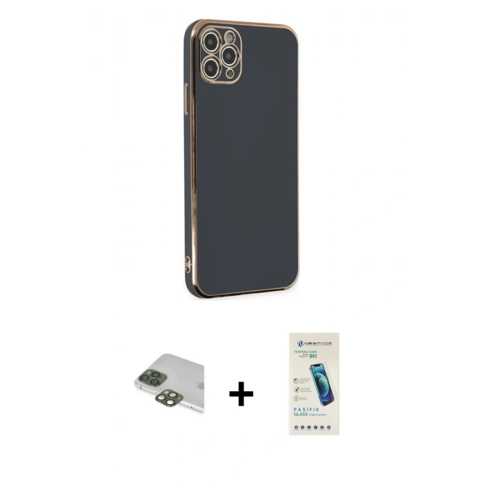 MARSİLYAN™- iPhone 11 Pro Max Kılıf Yankı Serisi - Şeffaf Pasifik Cam Ekran Koruyucu + Pers Alüminyum Kamera Lens - YL