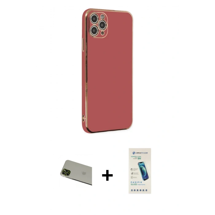 MARSİLYAN™- iPhone 11 Pro Max Kılıf Yankı Serisi - Şeffaf Pasifik Cam Ekran Koruyucu + Rainbow Kamera Lens Koruma Cam - YL