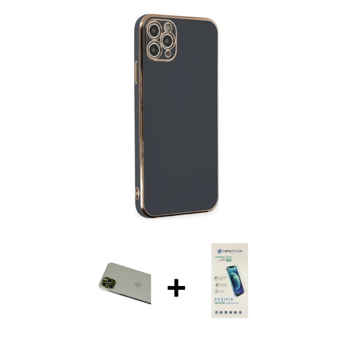 MARSİLYAN™- iPhone 11 Pro Max Kılıf Yankı Serisi - Şeffaf Pasifik Cam Ekran Koruyucu + Rainbow Kamera Lens Koruma Cam - YL