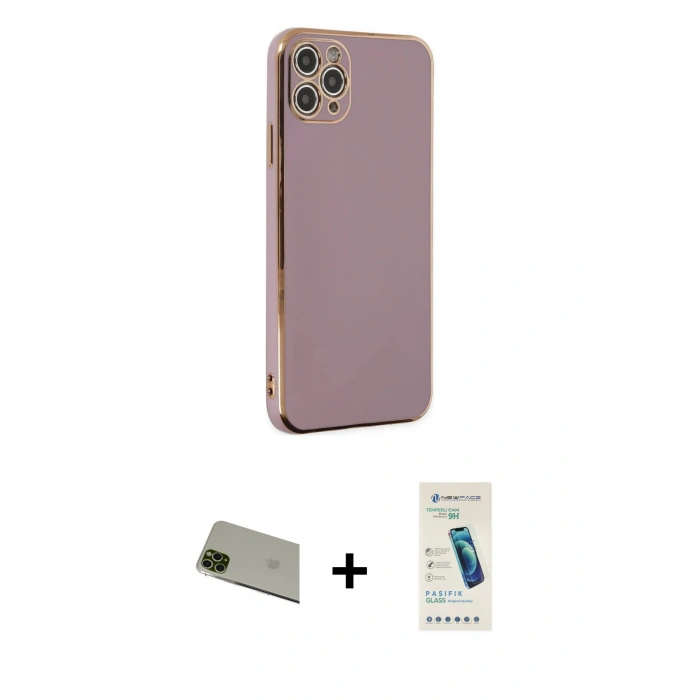 MARSİLYAN™- iPhone 11 Pro Max Kılıf Yankı Serisi - Şeffaf Pasifik Cam Ekran Koruyucu + Rainbow Kamera Lens Koruma Cam - YL