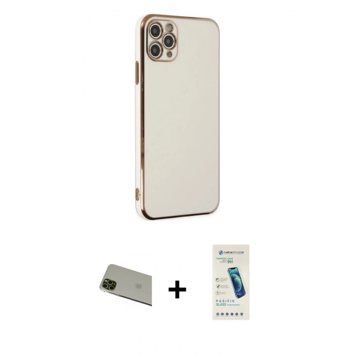 MARSİLYAN™- iPhone 11 Pro Max Kılıf Yankı Serisi - Şeffaf Pasifik Cam Ekran Koruyucu + Rainbow Kamera Lens Koruma Cam - YL