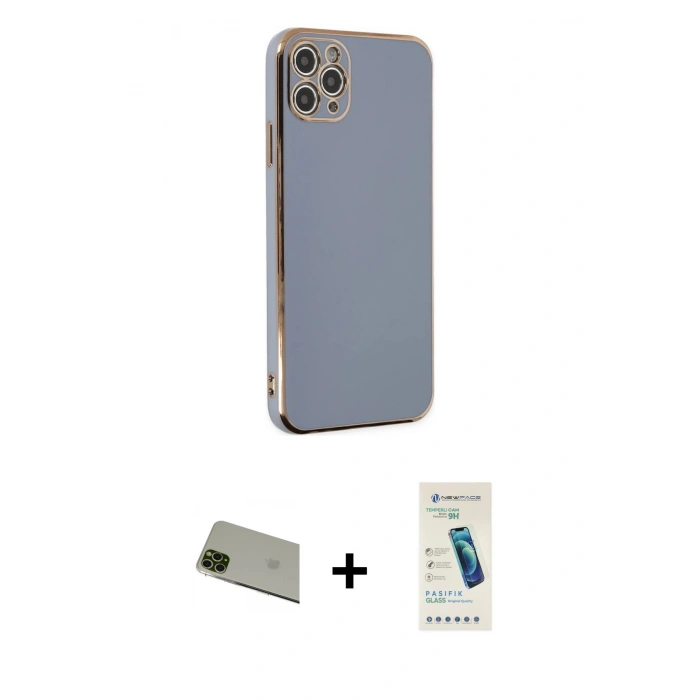 MARSİLYAN™- iPhone 11 Pro Max Kılıf Yankı Serisi - Şeffaf Pasifik Cam Ekran Koruyucu + Rainbow Kamera Lens Koruma Cam - YL