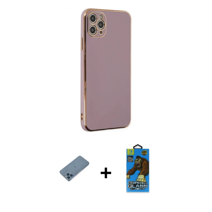MARSİLYAN™- iPhone 11 Pro Max Kılıf Yankı Serisi - Siyah 18D Cam Ekran Koruyucu + Shine Kamera Lens Koruma Cam - MI
