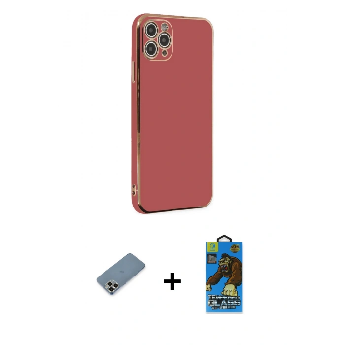 MARSİLYAN™- iPhone 11 Pro Max Kılıf Yankı Serisi - Siyah 18D Cam Ekran Koruyucu + Metal Kamera Lens Koruma Cam - GD