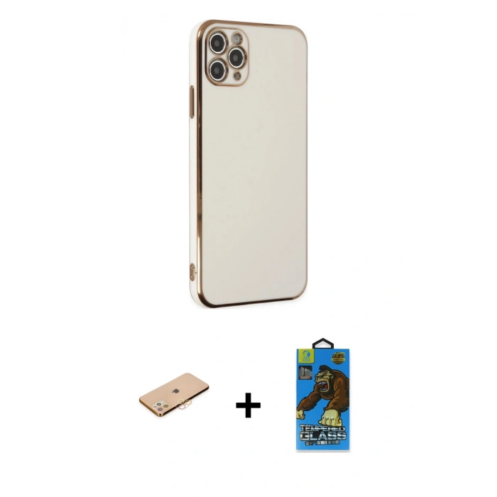 MARSİLYAN™- iPhone 11 Pro Max Kılıf Yankı Serisi - Siyah 18D Cam Ekran Koruyucu + Renkli Kamera Lens Koruma Cam - TU