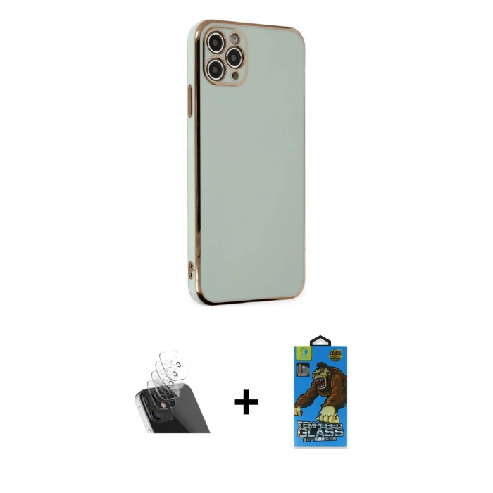 MARSİLYAN™- iPhone 11 Pro Max Kılıf Yankı Serisi - Siyah 18D Cam Ekran Koruyucu + Kamera Lens Koruma Cam - SF