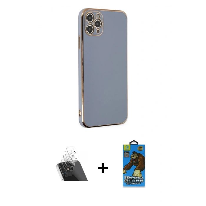 MARSİLYAN™- iPhone 11 Pro Max Kılıf Yankı Serisi - Siyah 18D Cam Ekran Koruyucu + Kamera Lens Koruma Cam - SF