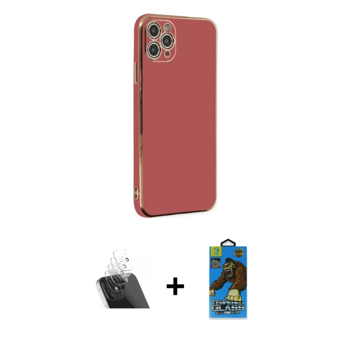 MARSİLYAN™- iPhone 11 Pro Max Kılıf Yankı Serisi - Siyah 18D Cam Ekran Koruyucu + Kamera Lens Koruma Cam - SF