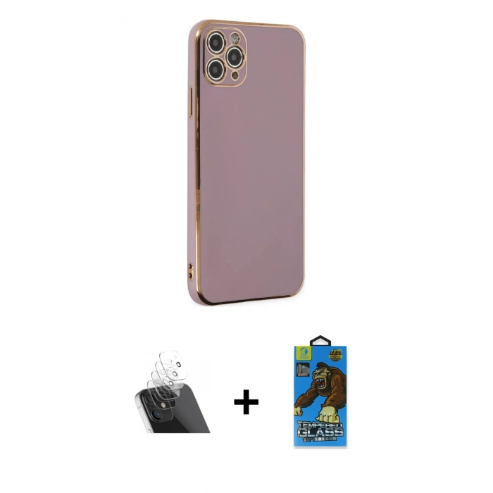 MARSİLYAN™- iPhone 11 Pro Max Kılıf Yankı Serisi - Siyah 18D Cam Ekran Koruyucu + Kamera Lens Koruma Cam - SF