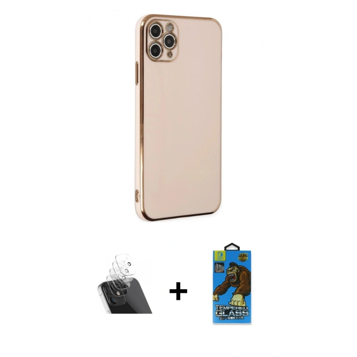 MARSİLYAN™- iPhone 11 Pro Max Kılıf Yankı Serisi - Siyah 18D Cam Ekran Koruyucu + Kamera Lens Koruma Cam - SF