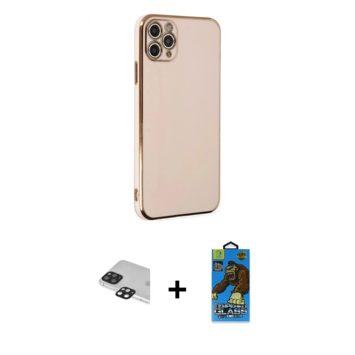 MARSİLYAN™- iPhone 11 Pro Max Kılıf Yankı Serisi - Siyah 18D Cam Ekran Koruyucu + Pers Alüminyum Kamera Lens - SH