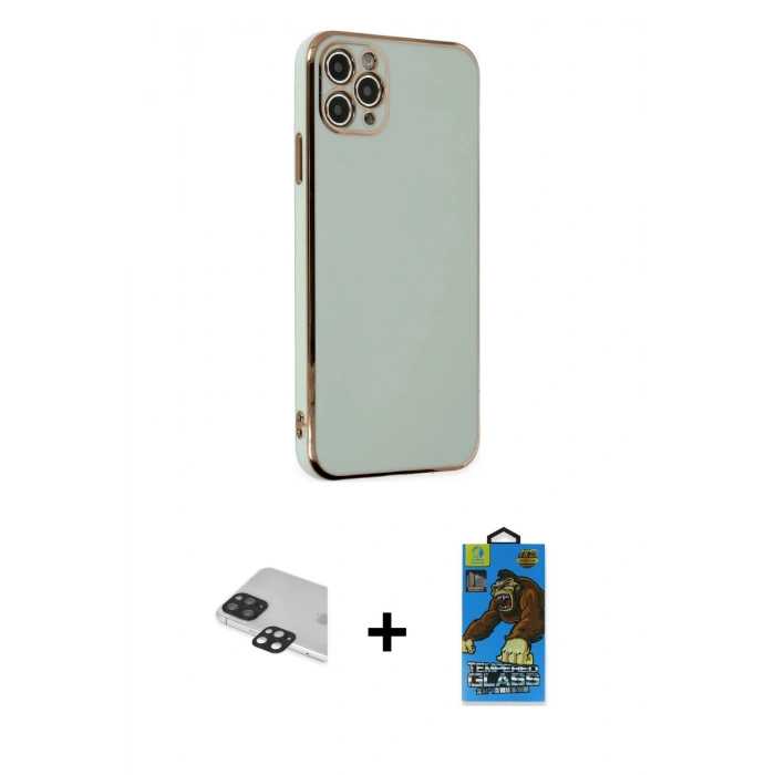 MARSİLYAN™- iPhone 11 Pro Max Kılıf Yankı Serisi - Siyah 18D Cam Ekran Koruyucu + Pers Alüminyum Kamera Lens - SH