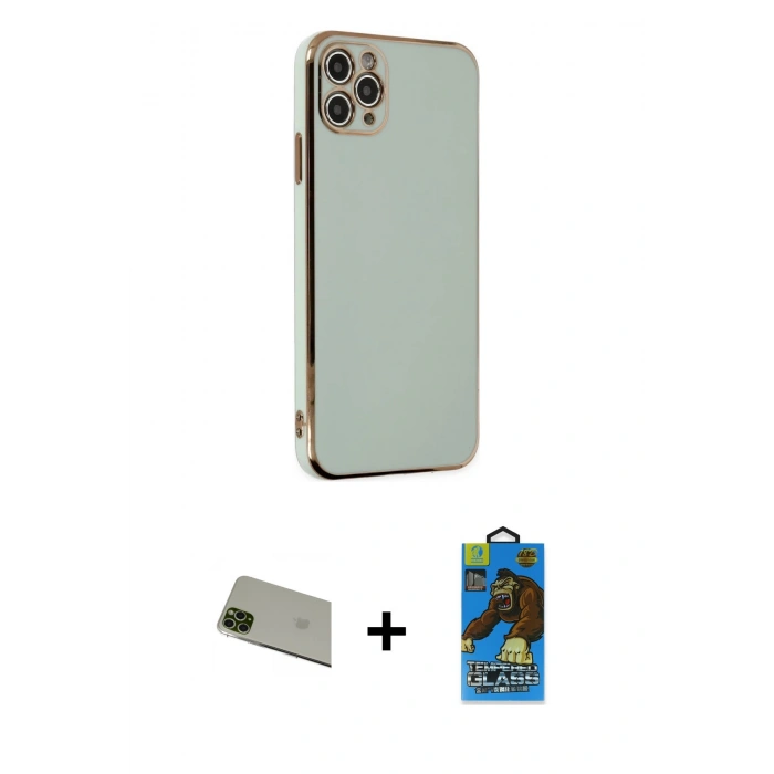 MARSİLYAN™- iPhone 11 Pro Max Kılıf Yankı Serisi - Siyah 18D Cam Ekran Koruyucu + Rainbow Kamera Lens Koruma Cam - YL