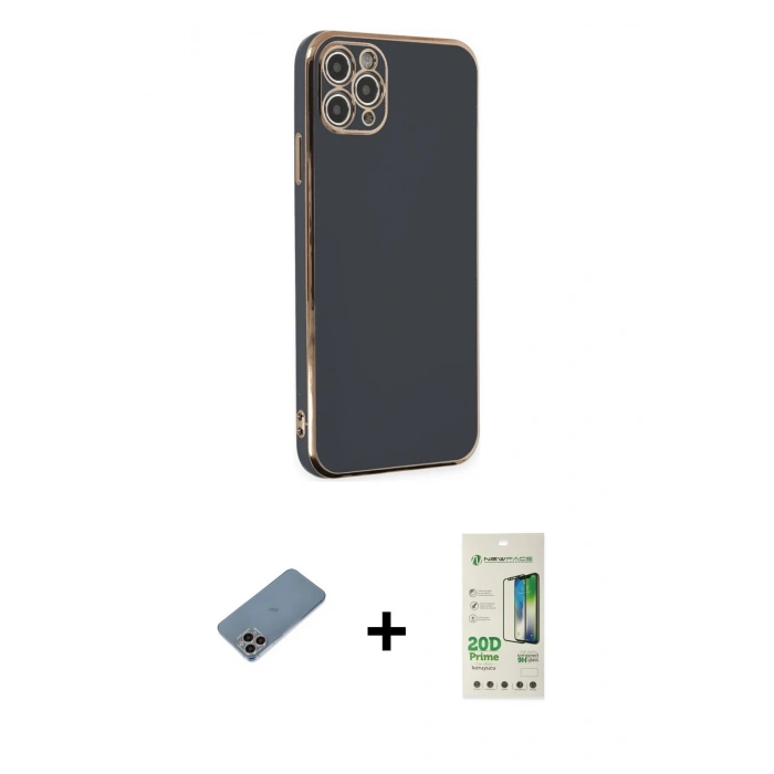 MARSİLYAN™- iPhone 11 Pro Max Kılıf Yankı Serisi - Siyah 20D Premium Cam Ekran Koruyucu + Shine Kamera Lens Koruma Cam - GI