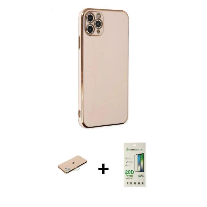 MARSİLYAN™- iPhone 11 Pro Max Kılıf Yankı Serisi - Siyah 20D Premium Cam Ekran Koruyucu + Renkli Kamera Lens Koruma Cam - MI