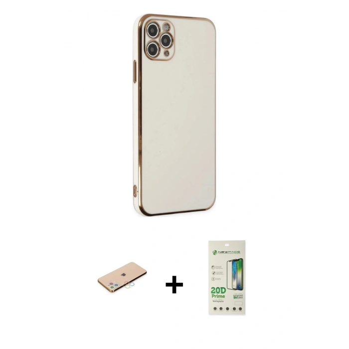 MARSİLYAN™- iPhone 11 Pro Max Kılıf Yankı Serisi - Siyah 20D Premium Cam Ekran Koruyucu + Renkli Kamera Lens Koruma Cam - MI