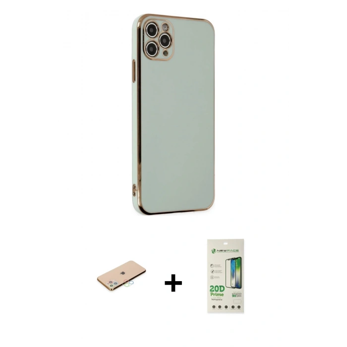 MARSİLYAN™- iPhone 11 Pro Max Kılıf Yankı Serisi - Siyah 20D Premium Cam Ekran Koruyucu + Renkli Kamera Lens Koruma Cam - MI