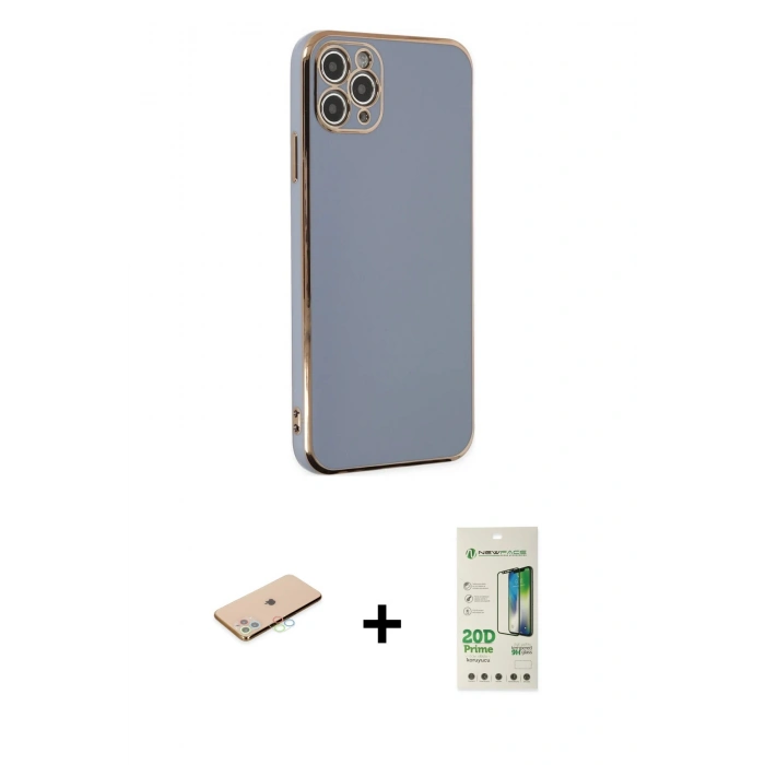 MARSİLYAN™- iPhone 11 Pro Max Kılıf Yankı Serisi - Siyah 20D Premium Cam Ekran Koruyucu + Renkli Kamera Lens Koruma Cam - MI