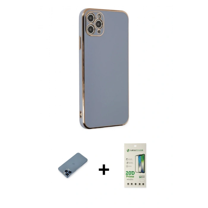 MARSİLYAN™- iPhone 11 Pro Max Kılıf Yankı Serisi - Siyah 20D Premium Cam Ekran Koruyucu + Metal Kamera Lens Koruma Cam - MI