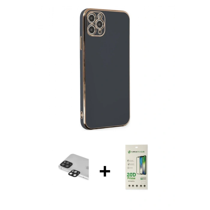 MARSİLYAN™- iPhone 11 Pro Max Kılıf Yankı Serisi - Siyah 20D Premium Cam Ekran Koruyucu + Pers Alüminyum Kamera Lens - SH