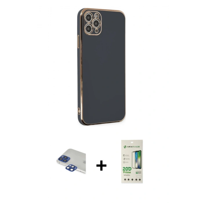 MARSİLYAN™- iPhone 11 Pro Max Kılıf Yankı Serisi - Siyah 20D Premium Cam Ekran Koruyucu + Pers Alüminyum Kamera Lens - LT