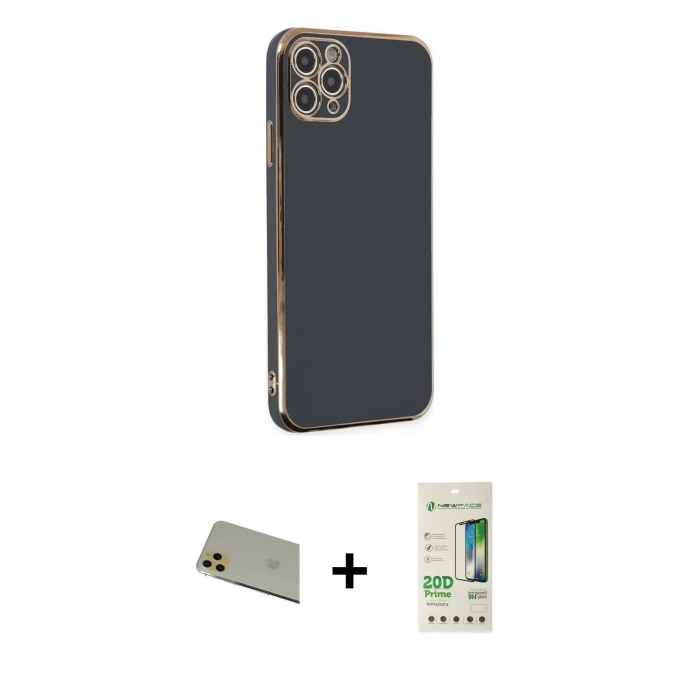 MARSİLYAN™- iPhone 11 Pro Max Kılıf Yankı Serisi - Siyah 20D Premium Cam Ekran Koruyucu + Rainbow Kamera Lens Koruma Cam - GD