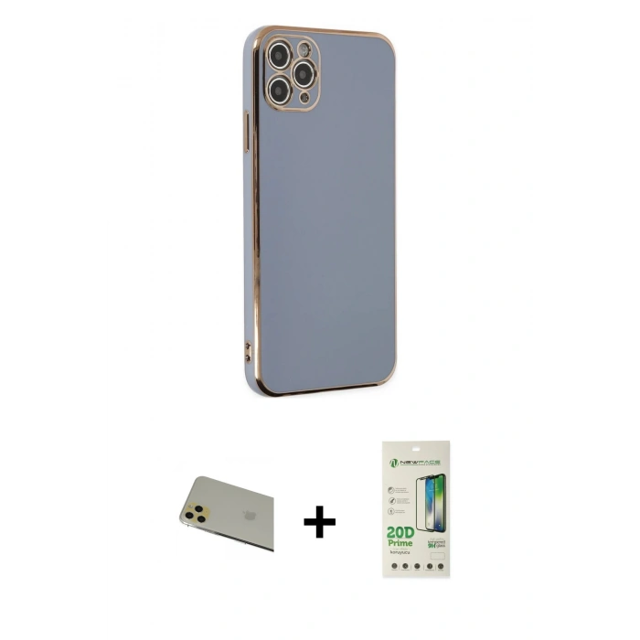 MARSİLYAN™- iPhone 11 Pro Max Kılıf Yankı Serisi - Siyah 20D Premium Cam Ekran Koruyucu + Rainbow Kamera Lens Koruma Cam - GD