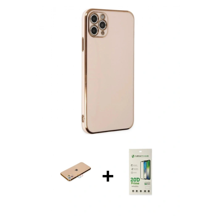 MARSİLYAN™- iPhone 11 Pro Max Kılıf Yankı Serisi - Siyah 20D Premium Cam Ekran Koruyucu + Renkli Kamera Lens Koruma Cam - PE