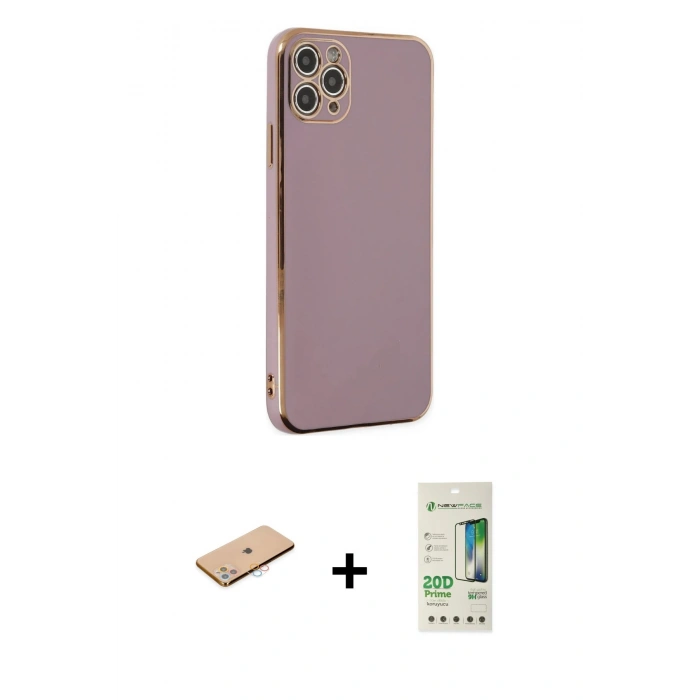 MARSİLYAN™- iPhone 11 Pro Max Kılıf Yankı Serisi - Siyah 20D Premium Cam Ekran Koruyucu + Renkli Kamera Lens Koruma Cam - PE