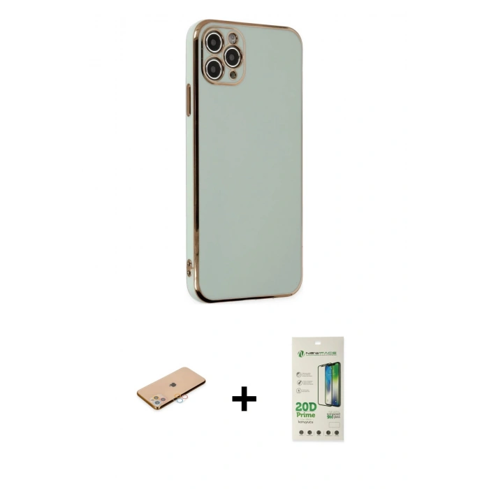 MARSİLYAN™- iPhone 11 Pro Max Kılıf Yankı Serisi - Siyah 20D Premium Cam Ekran Koruyucu + Renkli Kamera Lens Koruma Cam - PE