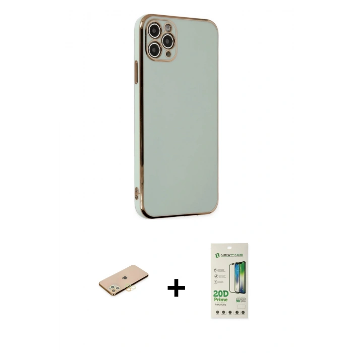 MARSİLYAN™- iPhone 11 Pro Max Kılıf Yankı Serisi - Siyah 20D Premium Cam Ekran Koruyucu + Sarı Renkli Kamera Lens Koruma Cam