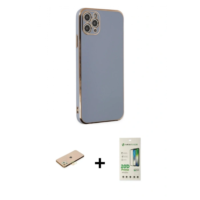 MARSİLYAN™- iPhone 11 Pro Max Kılıf Yankı Serisi - Siyah 20D Premium Cam Ekran Koruyucu + Sarı Renkli Kamera Lens Koruma Cam