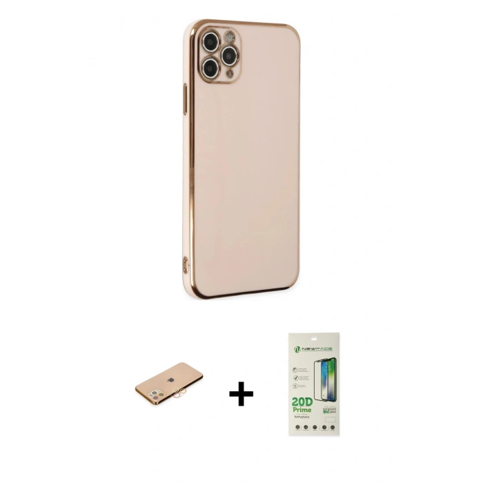 MARSİLYAN™- iPhone 11 Pro Max Kılıf Yankı Serisi - Siyah 20D Premium Cam Ekran Koruyucu + Renkli Kamera Lens Koruma Cam - TU