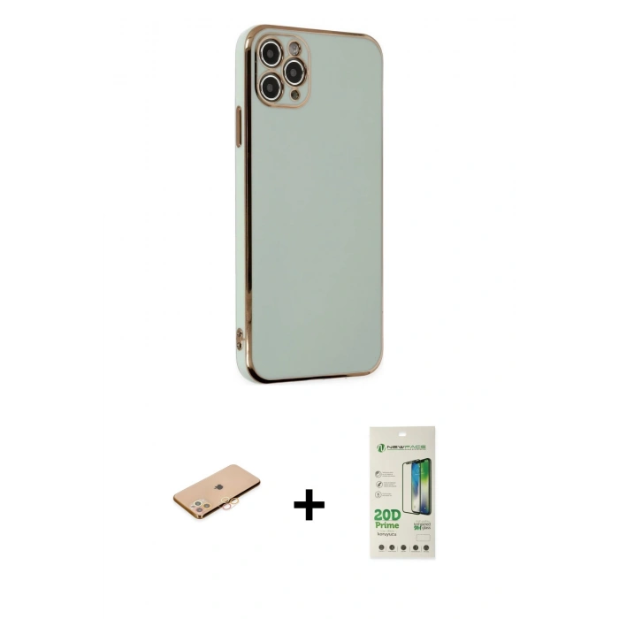 MARSİLYAN™- iPhone 11 Pro Max Kılıf Yankı Serisi - Siyah 20D Premium Cam Ekran Koruyucu + Renkli Kamera Lens Koruma Cam - TU