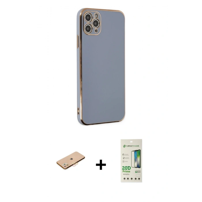 MARSİLYAN™- iPhone 11 Pro Max Kılıf Yankı Serisi - Siyah 20D Premium Cam Ekran Koruyucu + Renkli Kamera Lens Koruma Cam - TU