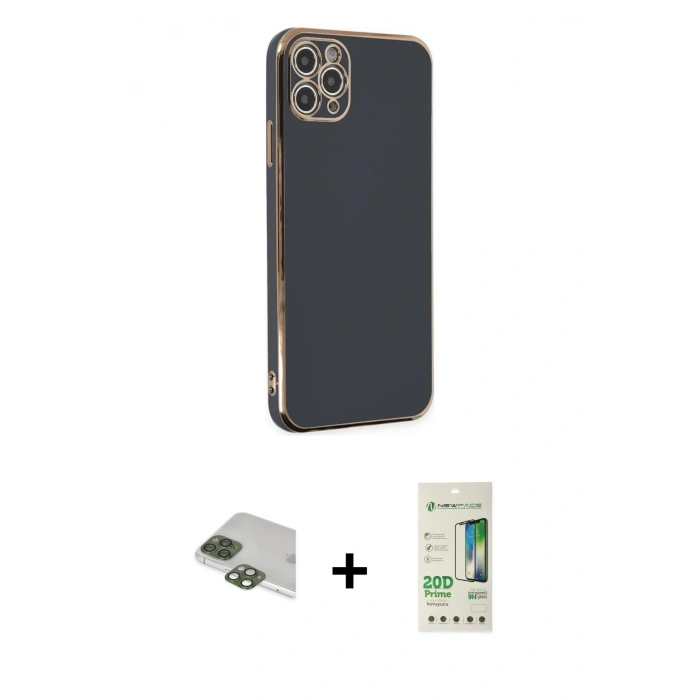 MARSİLYAN™- iPhone 11 Pro Max Kılıf Yankı Serisi - Siyah 20D Premium Cam Ekran Koruyucu + Pers Alüminyum Kamera Lens - YL