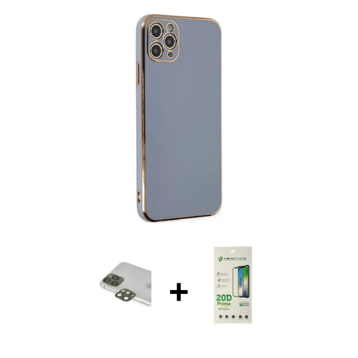 MARSİLYAN™- iPhone 11 Pro Max Kılıf Yankı Serisi - Siyah 20D Premium Cam Ekran Koruyucu + Pers Alüminyum Kamera Lens - YL