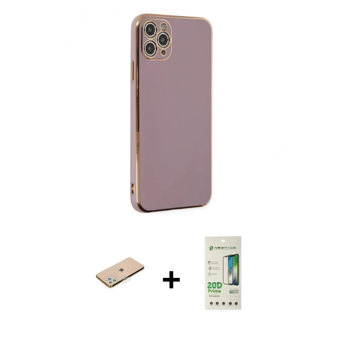 MARSİLYAN™- iPhone 11 Pro Max Kılıf Yankı Serisi - Siyah 20D Premium Cam Ekran Koruyucu + Renkli Kamera Lens Koruma Cam - YL