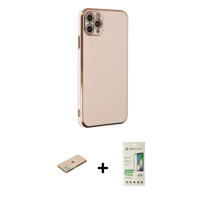 MARSİLYAN™- iPhone 11 Pro Max Kılıf Yankı Serisi - Siyah 20D Premium Cam Ekran Koruyucu + Renkli Kamera Lens Koruma Cam - YL