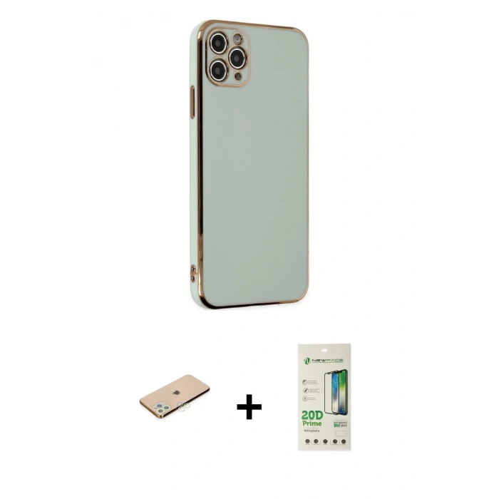 MARSİLYAN™- iPhone 11 Pro Max Kılıf Yankı Serisi - Siyah 20D Premium Cam Ekran Koruyucu + Renkli Kamera Lens Koruma Cam - YL