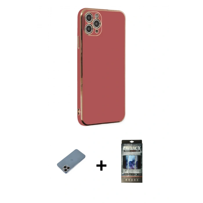 MARSİLYAN™- iPhone 11 Pro Max Kılıf Yankı Serisi - Siyah 34D Hayalet Izgaralı Cam + Shine Kamera Lens Koruma Cam - GI